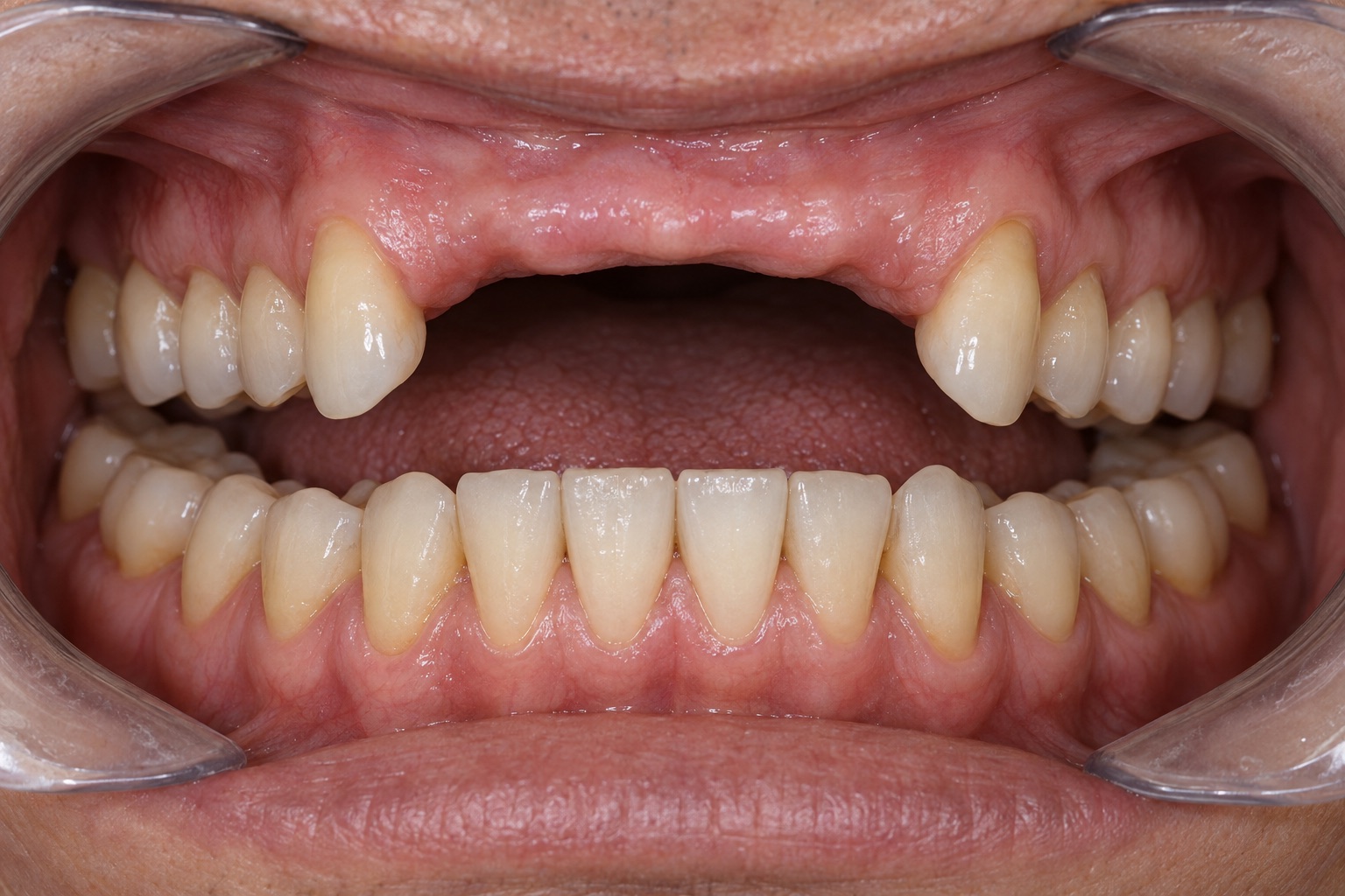 Clinical example showing several missing upper teeth